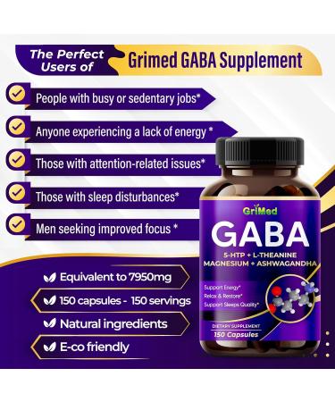 Buy GriMed GABA 16 280mg - X15 Power with 5-HTP L-Theanine Magnesium & Ashwagandha for Relaxation & Sleep - 150 Count Made in USA | International Shipping Available - Buy Online on GoSupps.com