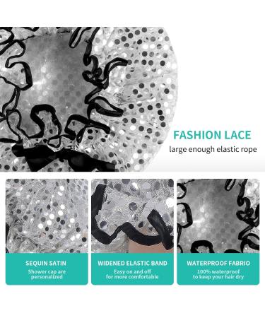 Porichsu Large Reusable Waterproof Shower Cap for Women, Cute Double Layer Bath Cap 2 Pack (Silver+Purple) - Buy Online on GoSupps.com