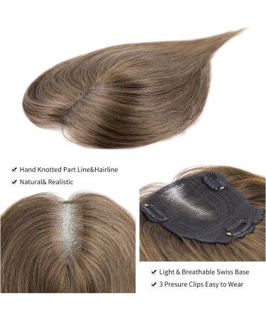 Brown Human Hair Topper 10 Inch - Medium Ash Brown (6#) - Real Hair - Thinning Hair Solution for Women - Buy Online on GoSupps.com