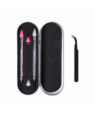2 Pack Rhinestone Picker Dotting Pen with Replaceable Wax Tips, Tweezer - Dual-ended Diamond Tools for Nails, Pink Purple - Buy Online on GoSupps.com