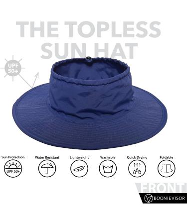 BOONIEVISOR Topless Sun Hat Wide Brim UPF 50 Outdoor Hat Navy - Perfect for Ponytail, Curly Hair, Messy Bun, and Dreadlocks - Buy Online on GoSupps.com