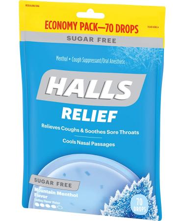 HALLS Relief Mountain Menthol Sugar Free Cough Drops - Economy Pack (70 Drops) - Buy Online on GoSupps.com
