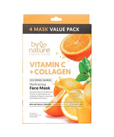 4pk Vitamin C + Collagen Hydrating Face Masks - Premium Face Mask Skin Care That Leaves Skin Replenished & Radiant - Moisturizing Nutrient-Rich Sheet Masks for Face Promoting Elasticity & Firmness Vit C + Collagen 4 Pack