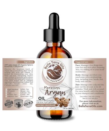 Bella Terra Argan Oil 2oz - Best Hair Oil for Frizzy Hair & Radiant Skin Packed with Vitamin E & Omega Fats - Nature's Serum (Pack of 1 - Buy Online on GoSupps.com