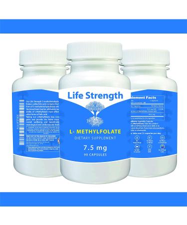 Life Strength L-Methylfolate 7.5 MG - 5-MTHF Supplement for Mood & Immune Support - Non-GMO & Gluten-Free - 90 Capsules - Buy Online on GoSupps.com