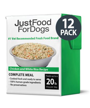 JustFoodForDogs Pantry Fresh Dog Food and Puppy Food, Human Quality Ingredients Natural Ready to Serve Soft Food for Dogs - Chicken & White Rice Wet Dog Food Pouches Chicken & White Rice 1 Count (Pack of 12)