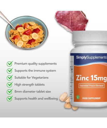 Zinc 15mg - 120 Tablets - Vegetarian Friendly - Up to 4 Months Benefits - SimplySupplements - Buy Online on GoSupps.com