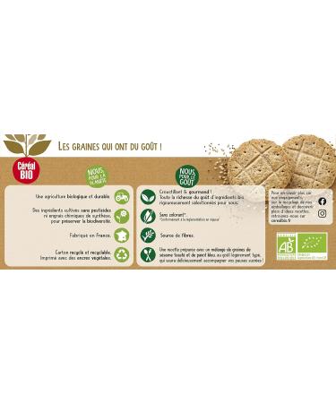 Cereal Bio - Sesame and Poppy Shortbread - Organic Biscuits - Whole Wheat - Cereals - Snacks For Snacks Coffee or Tea - Palm Oil Free - 1 Box of 132g (3 x 4 Biscuits) - Buy Online on GoSupps.com