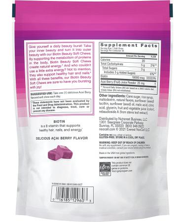 Neocell Biotin Bursts - Acai Berry Flavor 10,000 mcg | 30 Chews for Healthy Hair & Skin - Buy Online on GoSupps.com