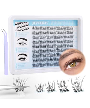 JIMIRE Self Adhesive Eyelashes Natural Wispy Pre Glued Lash Clusters No Glue Needed Press on Lashes with Tweezers Reusable Self Adhesive Lash Clusters Easy to Apply 9-12MM 171A