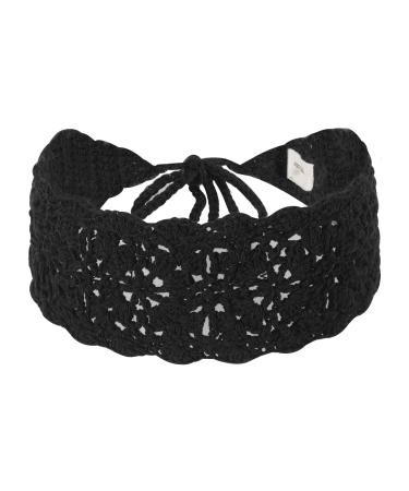 ZLYC Women Floral Headband Handmade Crochet Knit Vintage Hair Bands (Plain Black) Plain Black One size