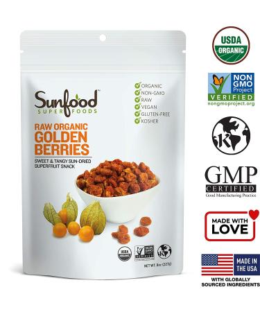 Sunfood Raw Organic Golden Berries 8 oz - Superfood Snack Rich in Nutrients - Buy Online on GoSupps.com