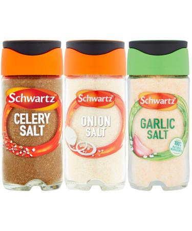 Salt Mixed Bundle Consisting of Schwartz Celery Salt 72g Onion Salt 72g Garlic Salt 73g (3 Pack) - Buy Online on GoSupps.com