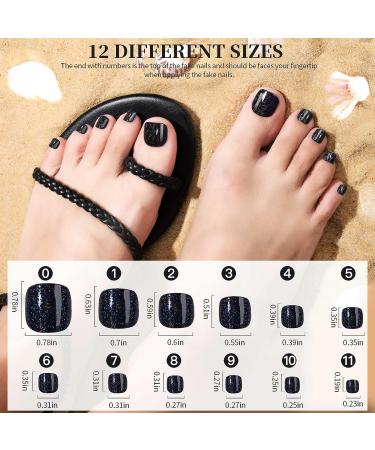 FANDAMEI 12 Colors 288PCS Press on Toe Nails Set - Short Square, Glitter & Glossy False Toenails | French Tip for Summer Nail Art - Buy Online on GoSupps.com