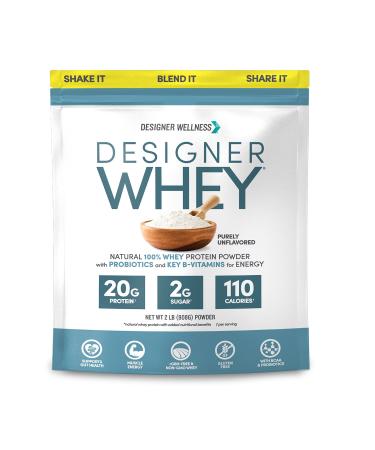 Designer Wellness Designer Whey Natural 100% Whey Protein Powder with Probiotics, Fiber, and Key B-Vitamins for Energy, Gluten-free, Non-GMO, Purely Unflavored 2 lb Purely Unflavored 2 Pound (Pack of 1)