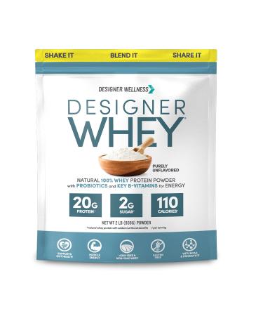 Designer Wellness Designer Whey Natural 100% Whey Protein Powder with Probiotics, Fiber, and Key B-Vitamins for Energy, Gluten-free, Non-GMO, Purely Unflavored 2 lb Purely Unflavored 2 Pound (Pack of 1) - Buy Online on GoSupps.com