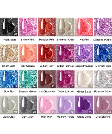 REDNEE 33 Pcs Fast Dry Dip Powder Nail Starter Kit - 24 Colors Gray Silver Sparkle Acrylic Dipping System with Base & Top Coat - RE13 Red, Pink, Purple - Buy Online on GoSupps.com