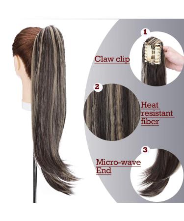 Ponytail Extension & Braid Clip-In | Heat-Resistant Micro-Wavy Hair - 22 (55cm) Dark Brown & Ash Blonde - Buy Online on GoSupps.com