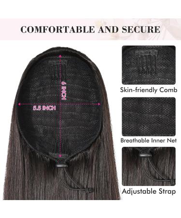 REECHO 28 Straight Drawstring Ponytail Extension - Synthetic Hairpiece for Women, Black with Highlights - Buy Online on GoSupps.com