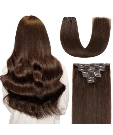 Agmity clip in Extensions real hair dark brown 50cm 7 pieces 120g invisibly straight seamlessly to cling human hair double sewn (50cm #2 dark brown)