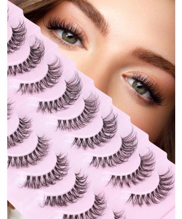 Goddvenus Eyelashes D Curl Russian Strip Lashes Natural Fake Eyelashes Wispy Cat Eye Lashes 10 Pairs 3D Volume Strip Lashes 15 mm Short Reusable Fake Lashes Fluffy Wispy Faux Mink Lashes D-10 pairs natural