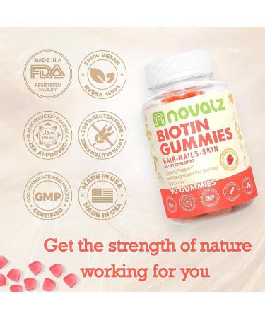 Vegan Biotin Gummies 5000mcg for Hair Growth & Healthy Skin | Vitamin B & C | Non GMO, Gluten Free | Strawberry Flavor - 90 Gummies - Buy Online on GoSupps.com