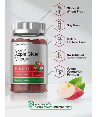 Organic Apple Cider Vinegar Gummies | 60 ct | Vegan, Non-GMO & Gluten-Free | USDA Certified | Apple Flavor - Buy Online on GoSupps.com