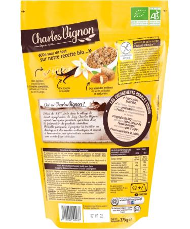 Charles Vignon - Crispy Almond & Vanilla Gluten Free Organic Muesli - Rich in Fiber Resealable Bag of 375g - Made in France - Buy Online on GoSupps.com
