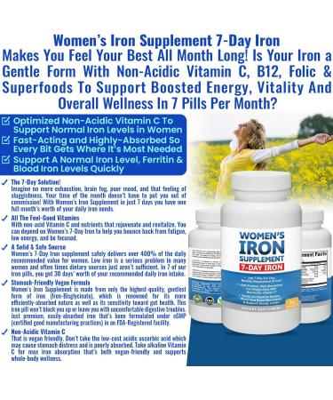 Women s Iron Supplement Pills for Women Bis-Glycinate 80mg 7 Iron Pills for 30 Days Worth of No Stomach Binding Vegan Alkaline VIT C Iron Pill for Women 30 Capsules 3-Pack - Buy Online on GoSupps.com