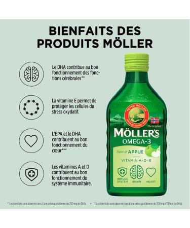 Mollers | Omega 3 Cod Liver Oil | Omega-3 Supplements with EPA DHA Vitamins A D and E | Superior Taste Price | 166 Year Old Brand | Apple | 250ml - Buy Online on GoSupps.com