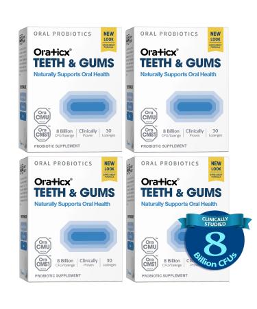 OraTicx Teeth & Gums Oral Probiotics 8 Billion CFU - Naturally Supports Oral Health Fresh Breath and Immunity Dental Probiotic Supplement Grape Flavor 30 Lozenges 4-Pack