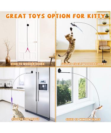JXFUKAL Cat Feather Toy Set with Suction Cup & Springy Wand - Interactive Kitty Kitten Toys | Bells Teaser Refills Included - Cat Accessories for Playtime - Buy Online on GoSupps.com
