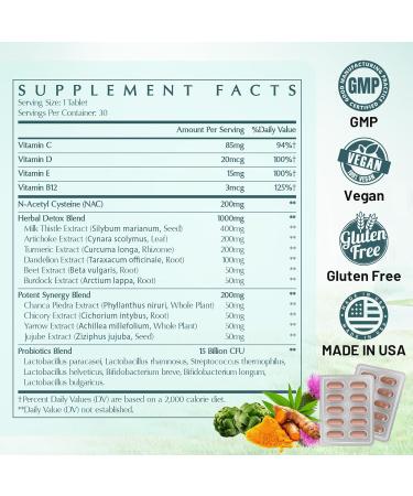 Liver Detox Cleanse & Repair Liver Support Supplement with Milk Thistle 15B CFU Probiotics Dandelion Root Turmeric Vitamins for Gut & Liver Health | Blister-Sealed Tablets 30-Day Supply 30 Count (Pack of 1) - Buy Online on GoSupps.com