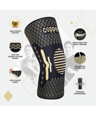 Copper Knee Support for Women/Men 2 Pack - Best Knee Brace Compression Sleeve Support for Arthritis Knee Pain Meniscus Tear ACL MCL Joint Pain Relief Running Sports Squats M Copper-Black - Buy Online on GoSupps.com