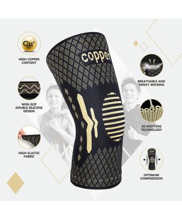 Copper Knee Braces - 2 Pack Compression Sleeve for Knee Pain Relief - XL Unisex Support for Arthritis, Meniscus Tear, ACL, MCL - Copper-Black Design - Buy Online on GoSupps.com