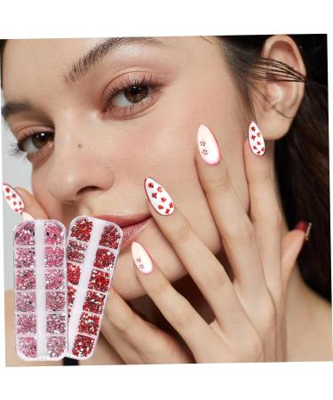 Nail Gems 2 Plates Rhinestones for Nail Art 2 Colors 12 Grids Different Shape 3D Nail Art Gems with Rhinestone Picker Dotting Pen for Professionals Beginners Type 1 red + as shown - Buy Online on GoSupps.com