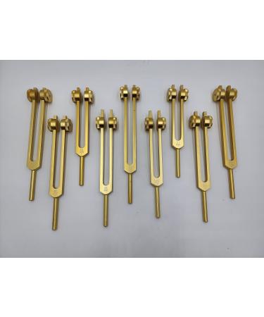 YANTRA Sacred Solfeggio Gold Color Weighted Tuning Forks Set of 9 DNA Repair with Striker and Velvet Bag