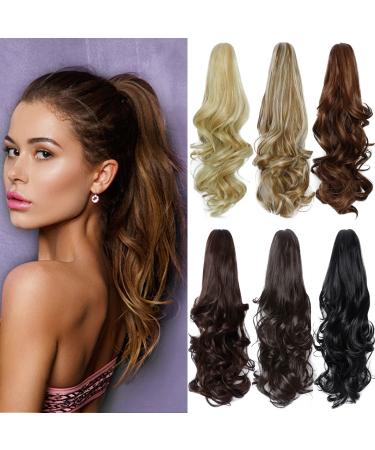 Parxitn Ponytail Extension 40cm Long Clip in Hair Part Synthetic Claw Pferdeschwanz Hair extension Braid 40cm (16 inch) 27h613# camel brown mix bleaching blonde
