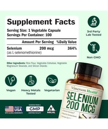 Selenium 200 mcg Capsules High-Potency Selenium Supplement for Thyroid Antioxidant & Immune Support Highly Bioavailable L-Selenomethionine Essential Mineral Supplements Vegan 100 Capsules - Buy Online on GoSupps.com
