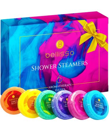 Aromatherapy Shower Steamers, Set of 6 Scent Tablets - Essential Oil Fizzies Bath Bombs Self Care Kit for Women - Relaxing Stress Relief Gifts