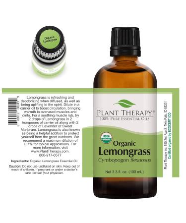 Buy Plant Therapy Lemongrass Organic Essential Oil 100% Pure - USDA Certified Undiluted Aromatherapy - 100 mL (3.3 oz - Buy Online on GoSupps.com