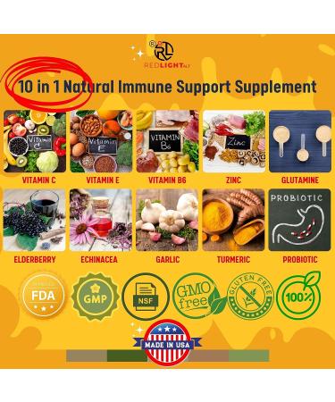 10-in-1 Immune Support Supplement with Vitamin C, E, B6, Zinc, Elderberry, Garlic, Echinacea & Turmeric - Immunity Defense Booster for Adults - 60 Veggie Capsules - Buy Online on GoSupps.com