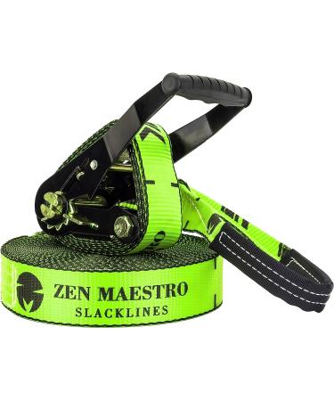Zen Maestro 65ft Slackline Kit with Protectors & Optional Training Line - Outdoor Backyard Fun for All with Carry Bag and Instruction Booklet - Buy Online on GoSupps.com