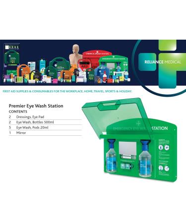 Reliance Medical REL919 Emergency Eye Wash Station - 1 Count (Pack of 1) - Includes 20ml Pods, 500ml Bottles, Eye Pads, and Mirror - Buy Online on GoSupps.com