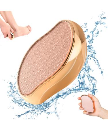 BEZOX Glass Foot File, Crystal Pedicure Foot Scrubber Callus Remover, Portable Handheld Sized Foot Scraper for Cracked Heel - Shinning Golden