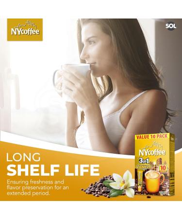 SOL 100pk Bulk NY 3 in 1 Coffee Sachets Vanilla Latte and SOL Stickers Case Pack NY Coffee 10 x 10 Coffee Sachets 3in1 - Bundle - Buy Online on GoSupps.com