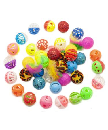 Fashion's Talk 40 Count Plastic Ball Cat Toys Lattice Balls with Bell Jingle Kitten Toy, Gift Box Color Varies,10 Types 40 count-10 Types Assorted Color