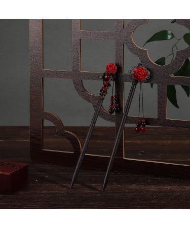 Retro Wooden Flower Hair Chopsticks - Set of 2 | Handmade Japanese Chinese Hair Stick for Long Hair - Buy Online on GoSupps.com