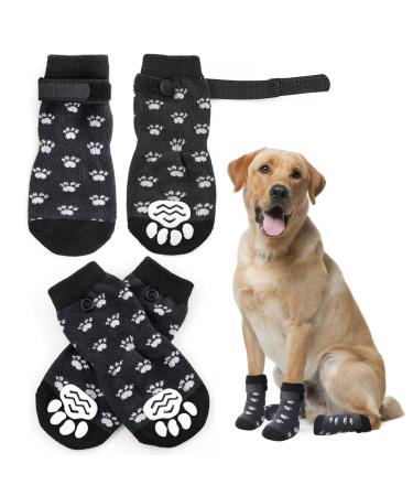 Anti brief paw protectors dog socks double slide -resistant dog socks with adjustable straps traction control for inner wood floor (L)