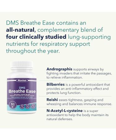 Maxion DMS Breathe Ease with N-Acetyl-L-Cysteine (NAC) and Reishi to Help Ease Coughing Fits Shortness of Breath and Protect the Lungs 60 Capsules - Buy Online on GoSupps.com